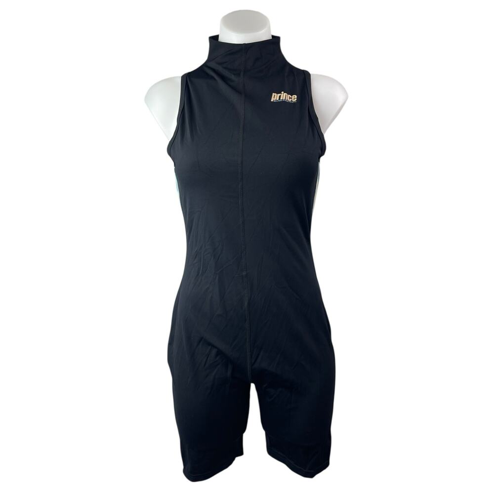 Prince Women's Black Sleeveless Mock Neck Zip Athletic Activewear Romper Size M